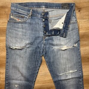 Diesel Jeans Men 32x32 Blue D-MIHTRY Straight Leg Stretch Destroyed Skater 009DG